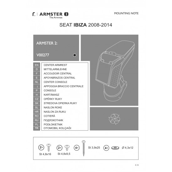 Cotiera Armster 2 SEAT IBIZA 2008-2014 capac piele eco, neagra, cu portofel