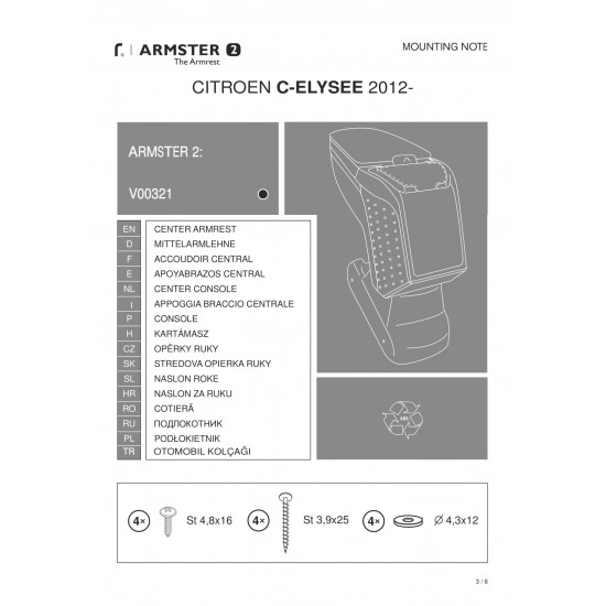 Cotiera Armster 2 CITROEN C-ELYSEE 2012-Prezent negru
