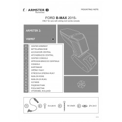 Cotiera Armster 2 FORD B-MAX 2015-2017 +12V capac piele eco, neagra, cu portofel pentru masini cu consola centrala culisanta