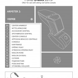 Cotiera Armster 2 FORD B-MAX 2015-2017 +12V capac piele eco, negru-gri, cu portofel pentru masini cu consola centrala culisanta