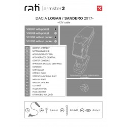 Cotiera Armster 2 DACIA SANDERO 2017-2020 +12V capac piele eco, negru-gri, cu portofel