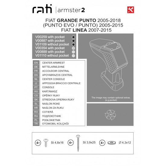Cotiera Armster 2 FIAT PUNTO 2005-2018 capac piele eco, negru-gri fara portofel